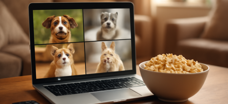 Laptop menampilkan kumpulan video lucu hewan di ruang tamu